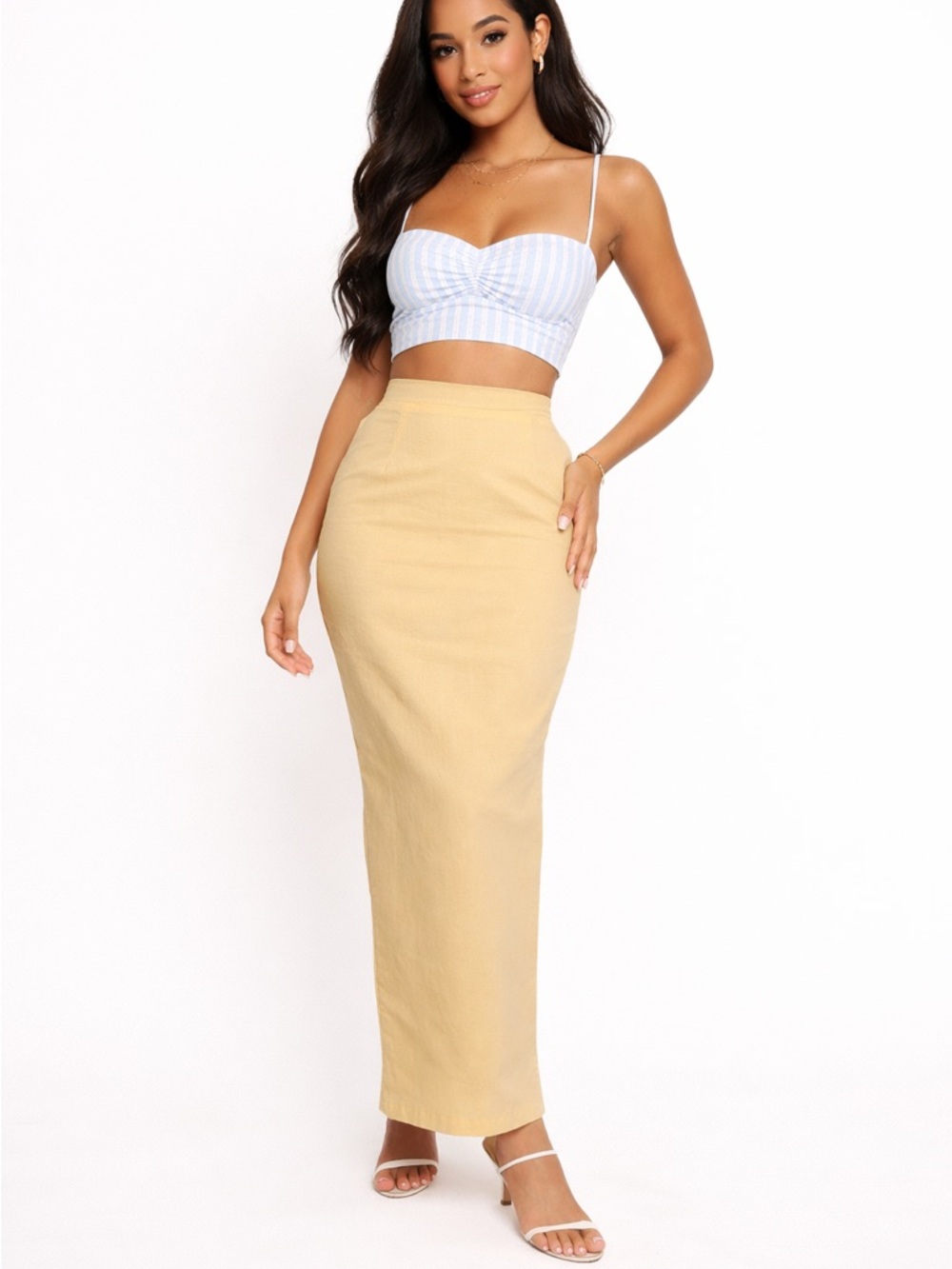 Petal & pup • NWT $99 USDcotton linen Maxi Pencil Skirt Light Yellow W14-18”